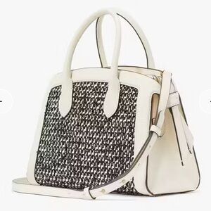 ♠️KATE SPADE NWT Knott Raffia Tweed Medium Zip-top Satchel+dustbag; wallet sep.